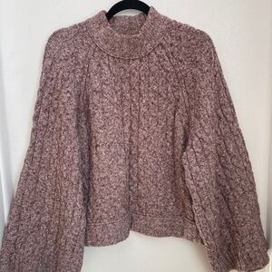 Free People Oversized Cable Knit Sweater, Cranberry, Oversized Sleeves